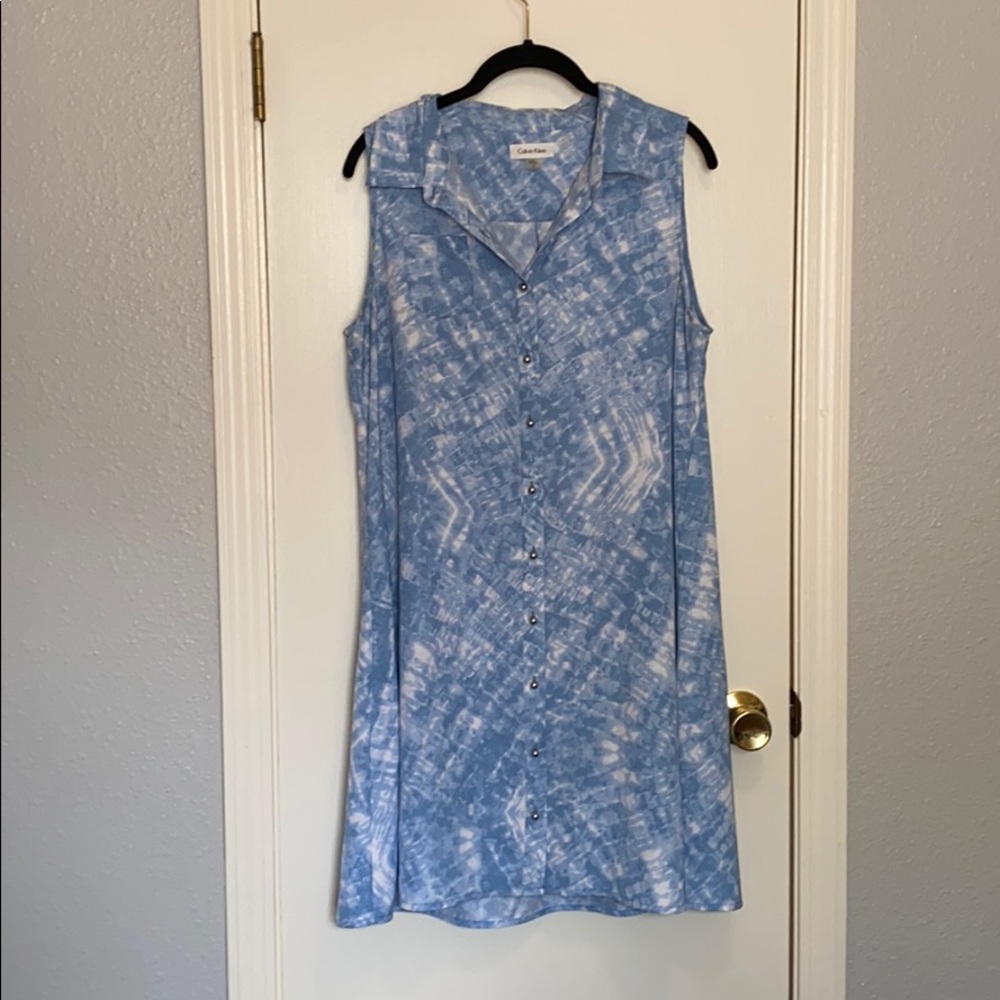 Blue and white Calvin Klein swing dress.